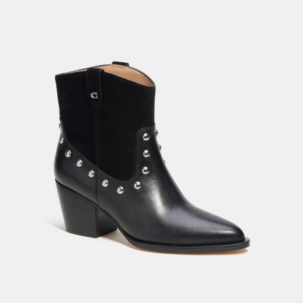 Coach Pauline Bootie in Black Leather with Silver Studs (Black) SZ 8